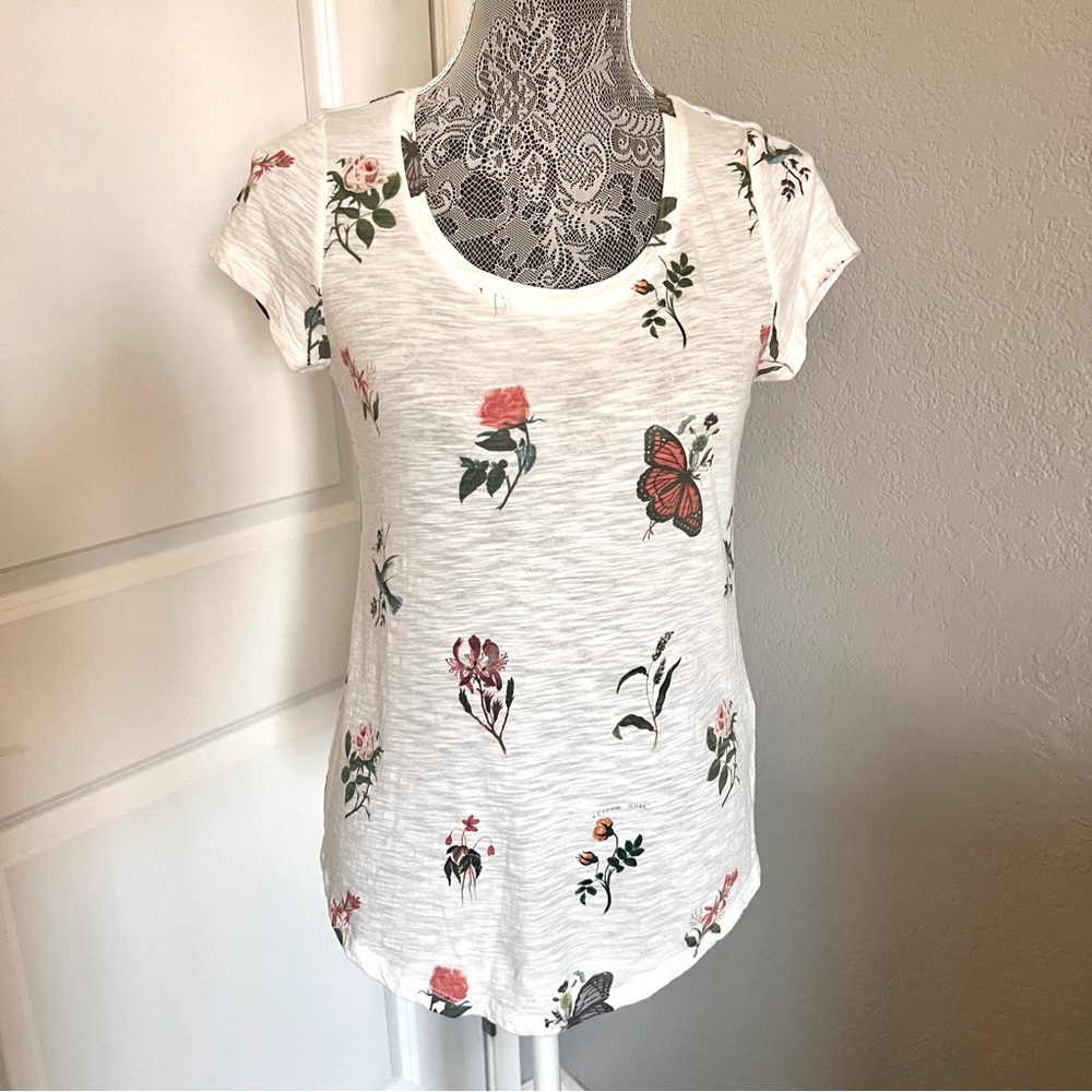 Butterfly & Floral Print Short Sleeve Shirt